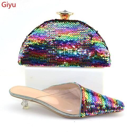 Doershow New Arrival African Wedding Shoes and Bag Set colorful Italian Shoes with Matching Bags Nigerian Women party!SLO1-77