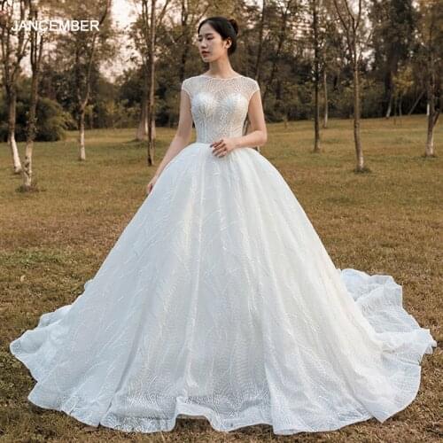 J67016 jancember luxury princess bridal gown wedding dresses o neck short sleeve pattern white dress elegant vestido de noiva