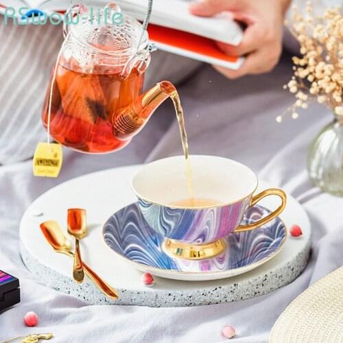 Modern Style Ceramic Coffee Cup And Saucer Set European Style British Afternoon Drinking Tea Gift Box Bone China Saucers Teacups