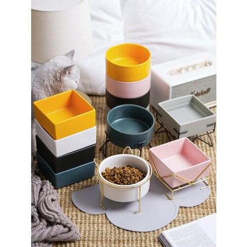 Ceramic Cat Bowl Puppy Food Bowl With Iron Bracket Stand Water Food Dog Bowl Pet Supplies Drinking Feeding Feeder High Capacity