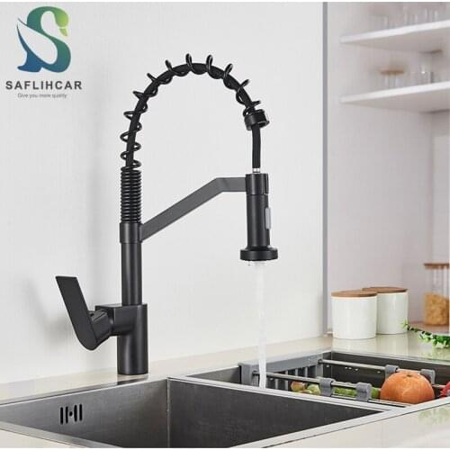 Matte Black Kitchen Faucet Single Handle 360 Rotation Pull Out Kitchen Sink Faucets Dual Mode Hot Cold Mixer Taps Deck Mounted