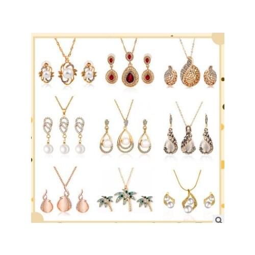 Fashion set jewelry temperament diamond zircon necklace earrings combination bridal banquet jewelry