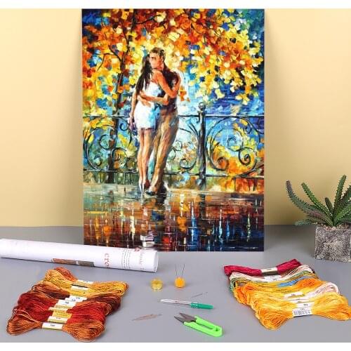 Oil Painting Style Deep Hug Pre-Printed 11CT Cross Stitch Set Embroidery DMC Threads Hobby Handiwork Painting Jewelry