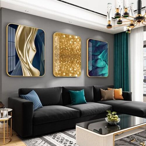 Light Luxury Living Room Decoration Painting Sofa Background Wall Hanging Painting Modern Mural Crystal PorcelainPainting 3 Pcs