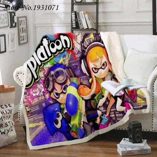 Splatoon Cartoon Game Funny Character Blanket 3D Print Sherpa Blanket on Bed Home Textiles Dreamlike Style 02