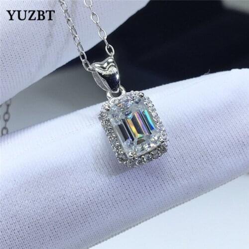 18K White Gold Plated 1 Carat Gemstone Emerald Cut Diamond Test Past D Color Moissanite Party Pendant Necklace Wedding Jewelry