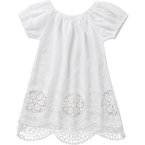 Girls Short Sleeve A-Line Dress Ruffle Solid Print Party European and American Solid Color Hollow Print Princess Dress L1211