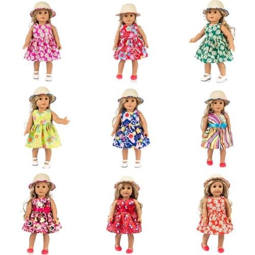 Hot Straw hat + dress Fit for American Girl Doll Clothes 18-inch Doll , Christmas Girl Gift(only sell clothes)
