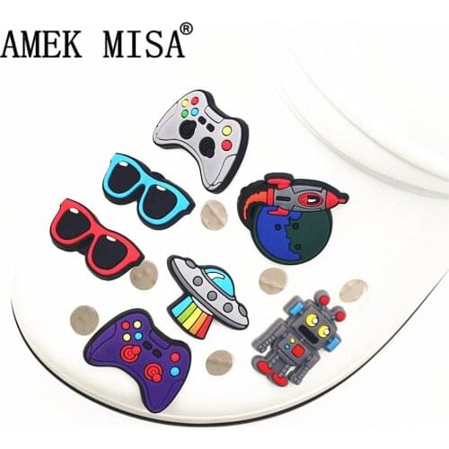 Single Sale 1Pcs Shoe Charms Novelty Spaceship/Sunglasses/Robot Shoes Accessories Shoe Decoration for croc jibz Kids Party X-mas