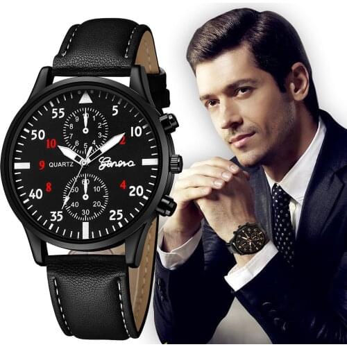 Best Selling Products Dropshipping Simple Design PU Leather Men Quartz Watch Fashion Black Mens Wristwatch Relogio Masculino