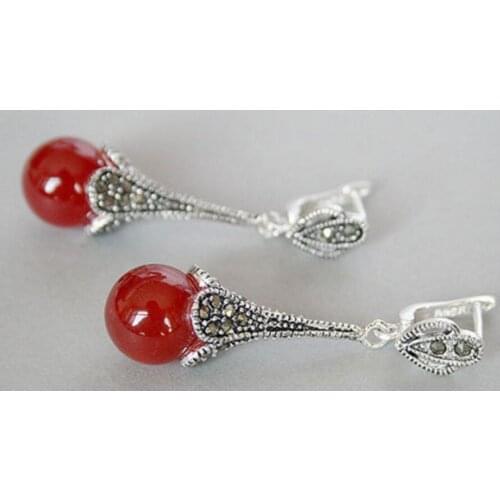 Fashion jewelry Free Shipping wholesale good Hot sale Ladys red jade Gems 925 Sterling Silver Ring Pierced Earrings Nobility Fi
