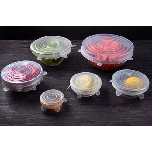 Food Silicone Reusable Elastic Stretch Adjustable Caps Food Cover Safe Wrap Seal Fresh Keeping Cookware Elastic Stretch Cookware