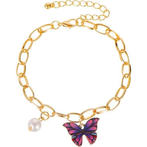 Trend Lady Colorful Butterfly Bracelet Charm Enamel Butterfly Chain Bracelet Gold Color Chain Fashion Chic Jewelry Gifts