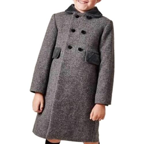 Boys girls vintage Spanish England royal wooen coat baby gray double breasted warm autumn winter outerwear