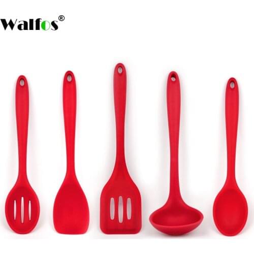 Walfos Cooking Spatula Turner Spoonula Mixing Spoon Slotted Spoon Ladle 5Pcs Kitchen Silicone Cooking Tools Kitchen Utensil Set