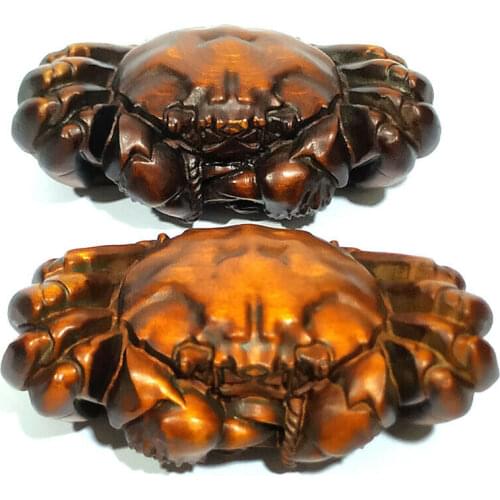 Y7472 - 2.5 " Nice Quality Hand Carved Boxwood Figurine Carving- Pair of Crabs