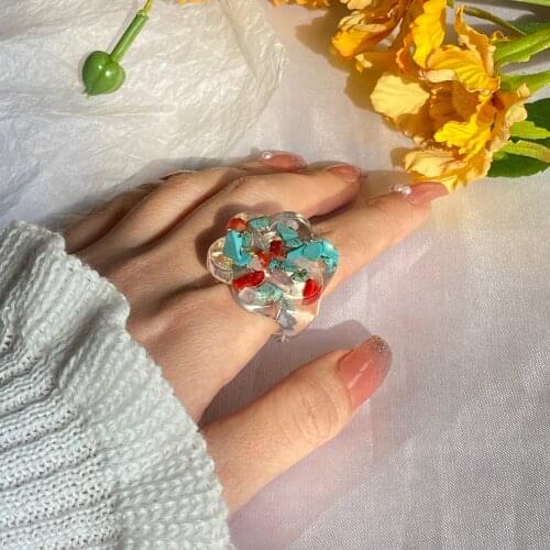 Vienkim 2021 New Transparent Resin Acrylic Colourful Geometric Square Round Rings Set for Women Jewelry Party Gifts Accessories