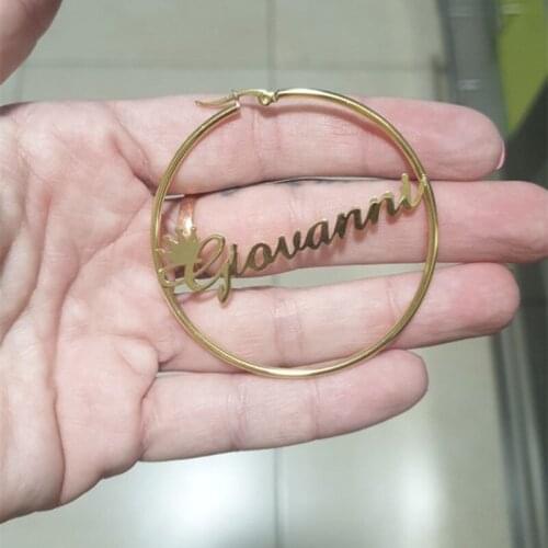 Crown Name Hoop Earrings Custom Jewelry Personalized Name Earrings For Women Stainless Steel Boucle Oreille Femme Hip Hop