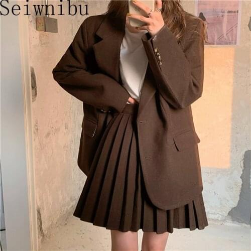Women Two Pieces Set Blazer Coat with Pleated Mini Skirts Elegant Ladies Work Wear Long Sleeve Female Suits Classy 2 Pieces Suit