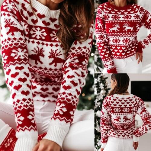 Women Autumn Winter Christmas Sweater Ladies Snowflake Print Knitted Pullover Women Casual Sweaters Long Sleeve o-neck Jumper