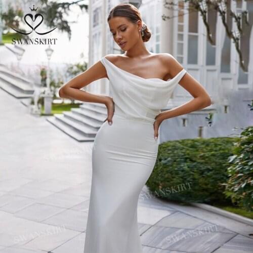 Sleeveless Wedding Dress 2021 Boat Neck Open Back Mermaid Train Bridal Gown Princess SwanSarah M073 Plus Size Vestido De Novia