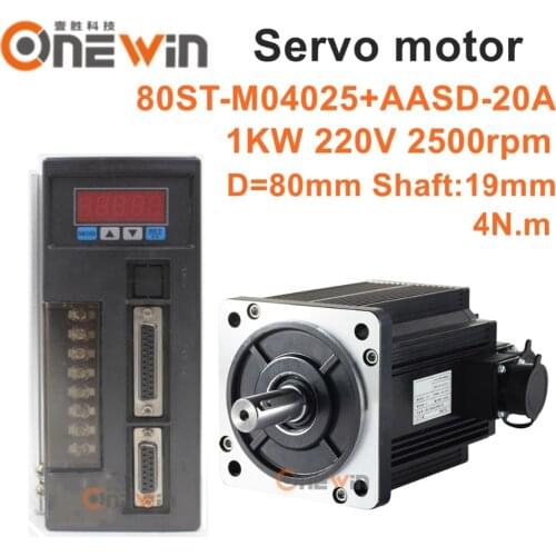 1000W AC servo motor kit 80ST-M04025+AASD-20A driver diameter 80mm 220V 4NM 2500rpm