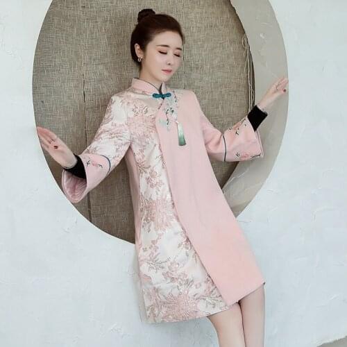 2021 New WomenS Thick Qipao Sweatshirt Dress Women Plus Size Tang Suit Traditional Chinese Style Hanfu Cheongsam Dress 12054