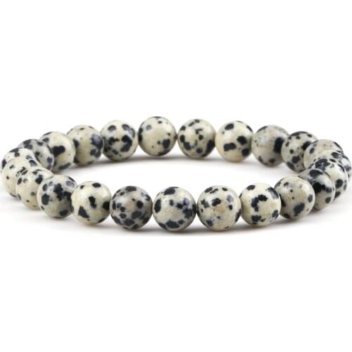 4/6/8mm Natural Stone Bracelet Dalmation Black Speckle Beads Strand Bracelets Charm Braided Bangles for Women Men Jewelry Gifts