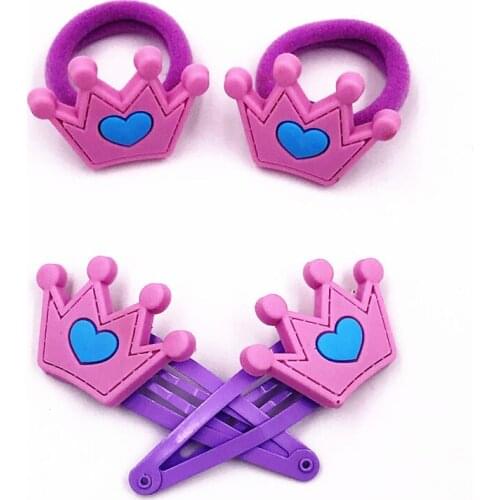 4Pcs Children Headwear Cute Cartoon Crown Elastic Hair Bands Hair Clip Hairpins Girls Kids Hair Accessories Rubber Hairbands