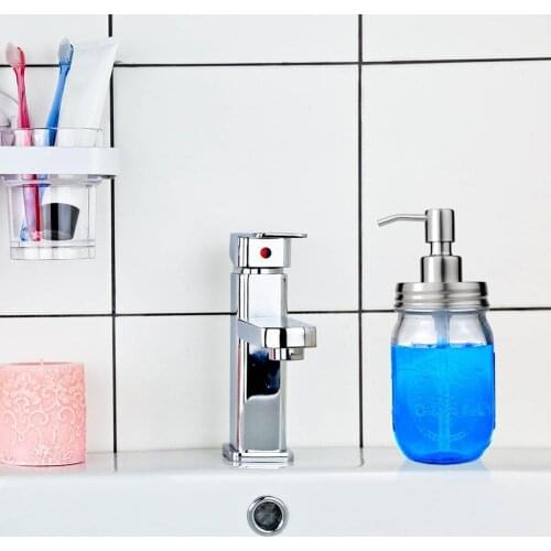 480ml Bathroom Lotion Liquid Soap Stainless Steel Mason Jar Dispenser with Brush