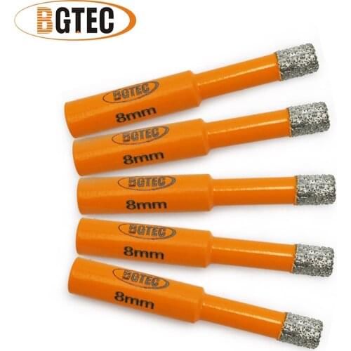 BGTEC 5pcs Dia 8mm Dry Vaccum Brazed Diamond drill bits drilling bits with Round shank Masonry drill core bits