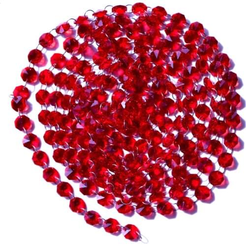 Garland Chakra Spectra 12Feet Diamond Prisms Red Glass Crystal Octagon Beads 14mm Wedding Chandelier Parts M02160-4