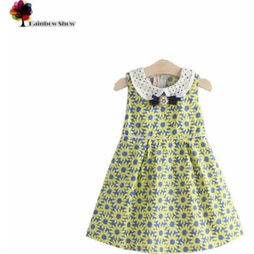 New Children Clothing Summer Girls Sunflowers Lace Collar Cotton Dress Sleeveless Brief Cotton Dress Kids Dresses