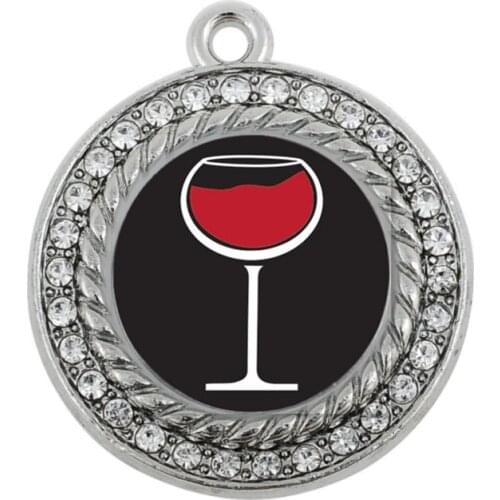 WINE LOVERS CIRCLE CHARM antique silver plated jewelry