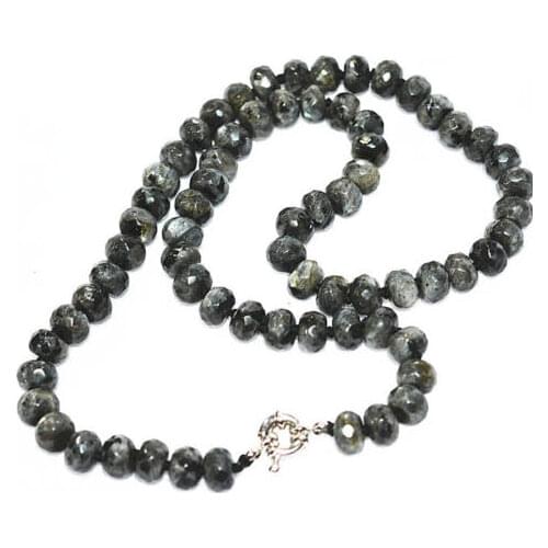LiiJi Unique NEW 5x8 mm faceted black gray Labradorite abacus necklace 18 "
