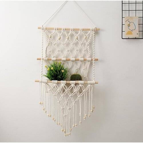 Macrame Hand-woven Tapestry Shelf Plant Organizer Planter Net Pocket Boho Wall Hanging Magazine Holder For Bedrom Home Decor
