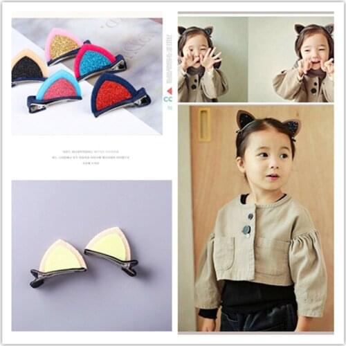 2pcs Cute Hair Clips For Girls Glitter Children Felt Fabric Lovely Hairpins Ornament Cat Ears Bunny Kids Hair Accessories T0545
