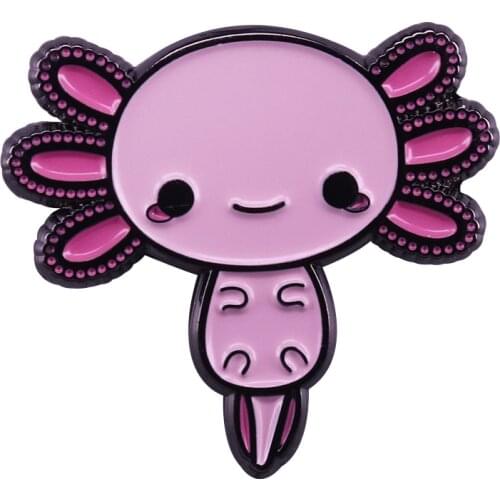 Kawaii pink axolotl badge hexagon fish pin unique animal lover gift