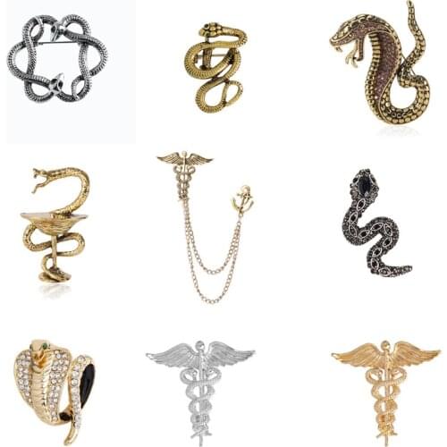 Fashion Alloy Wing Snake Brooch Animal Rhinestones Lapel Pin and Brooches Suit Shirt Badge Vintage Jewelry for Women Accessories