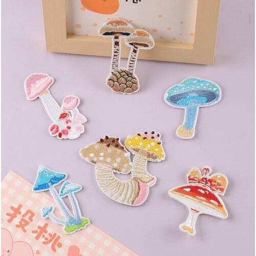 Cartoon Fungus Embroidery Iron on Patches Poisonous Mushrooms Embroidered Appliques Thermo Stickers DIY Clothes Sewing Supplies