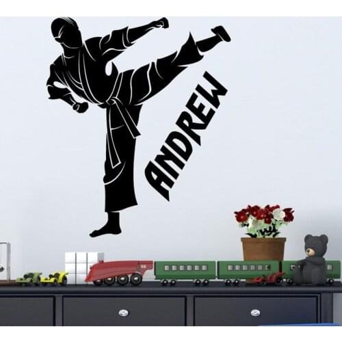Martial Arts Wall Decals Taekwondo Boy Fighter Gym Sport Home Interior Art Vinyl Sticker Personalized Name Kids Nursery Deco E40