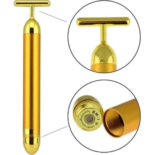 Wrinkle New Arrival 24K Golden Pulse Waterproof remove T Shape skin Roller Skin Care Micro-electricity Beauty Bar Massage