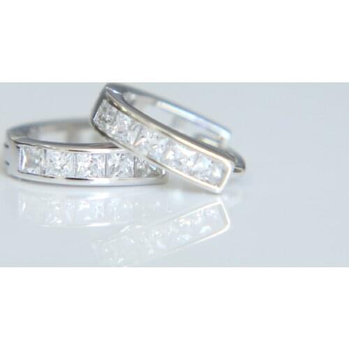 New 100% 925 Sterling Silver Earring clip on mini hoops square cubic zirconia silver cz earring for women
