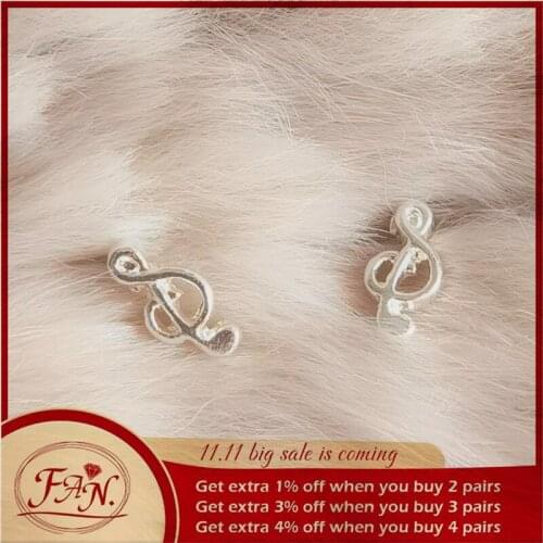 2021 New Trend Hot Sale Amazing Cute Lovely Tiny Silver Color Treble Clef Style Fashion Stud Earrings Nice Gift for Girl & Women