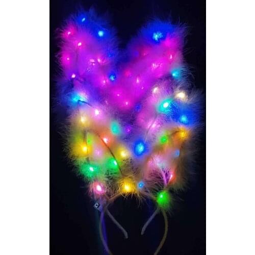 New feather ears 14 lights glow new year christmas plush hairband headdress LED lights sell cute stall night market hot sale