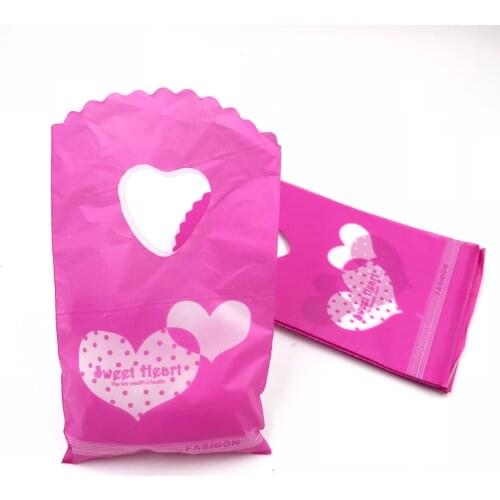 New Hot Pink Sweet Heart Print Candy Jewelry Shopping Bags With Heart Handles 50pcs 9x15cm Charm Boutique Gift Packaging Bag