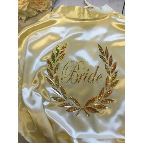 Personalize wearth gold Bride Dressing Gown wedding satin pajamas robes,bride Bachelorette maid of honor kimonos gowns gifts