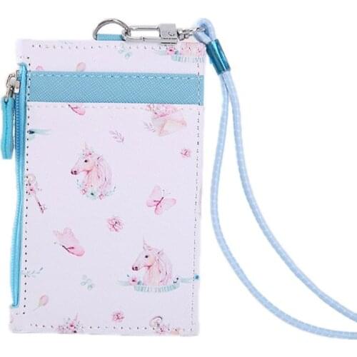 Portable Leather Card Credit Wallet Badge Holder Coin Pocket Purse with Lanyard