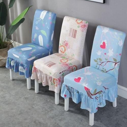 Simple Chair Cover Universal Backrest Cover Fashionable Household Dining Table Milk Silk Printing Chair Covers