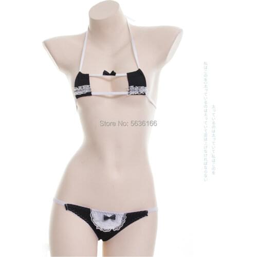 Japanese girl Mini Maid Lingerie Sexy Bikini Set Square/Triangle Design Anime Lace Three Point Underwear Sex Cosplay Costume Out